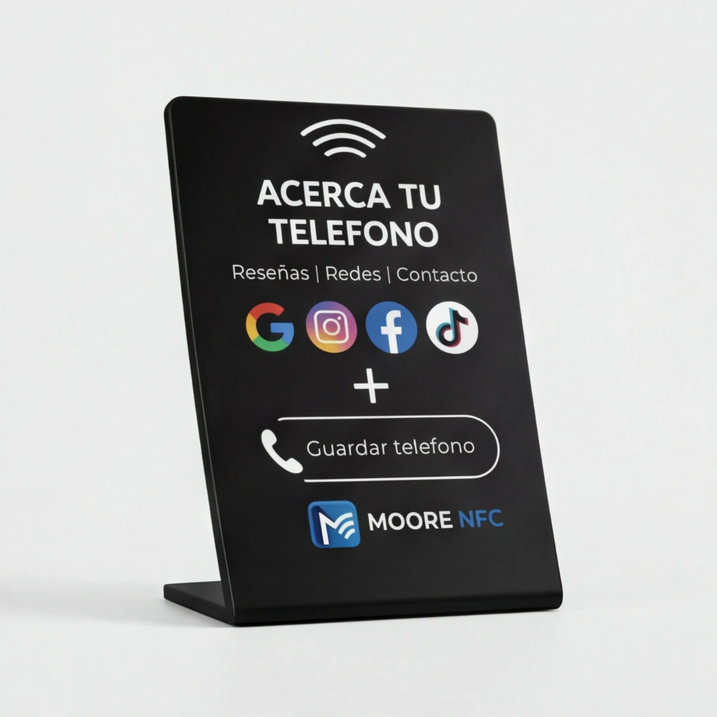 expositor nfc reseñas contacto redes sociales moore nfc captar clientes guardar contacto negocio