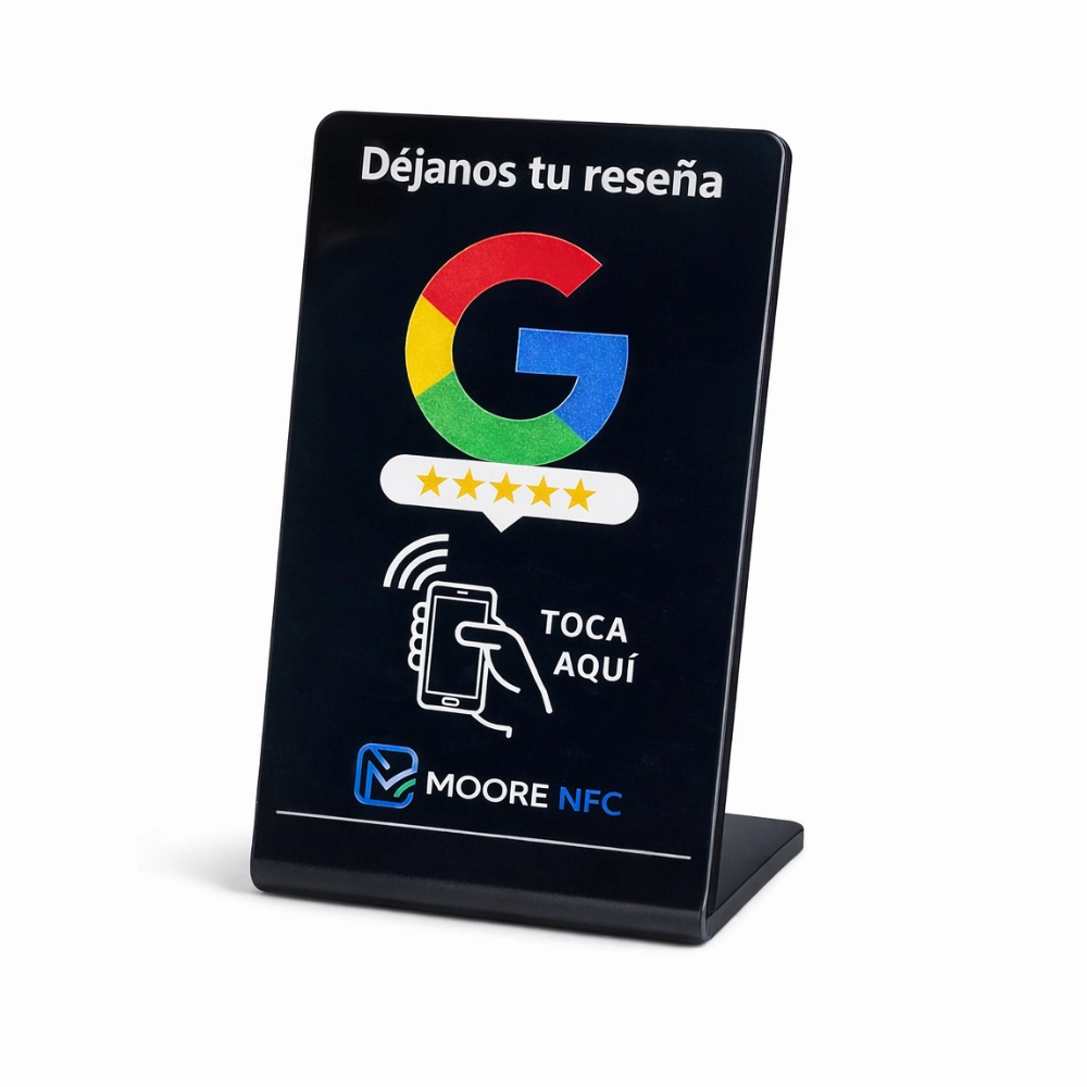 expositor nfc para reseñas google — con logotipo moorenfc